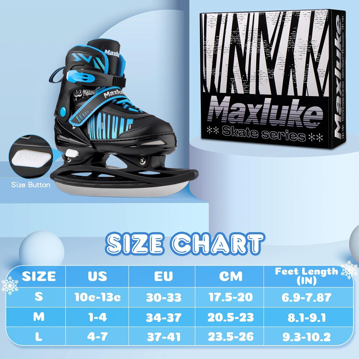Mermaid Tail Girls Ice Skates, Adjustable Ice Skates for Kids Youth Ages 3-12, Toddler Ice Hockey Skates for Beginners, Warm Ice Skating Shoes for Outdoor and Rink
