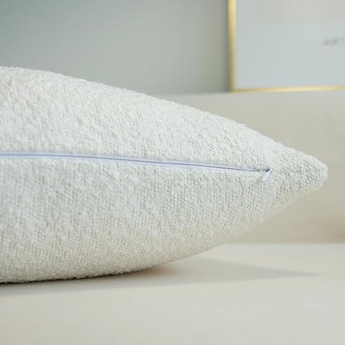 Miniatura 5 de JOJUSIS Paquete de 2 fundas de almohada con textura de boucle, fundas de almohada sólidas, decoración del hogar, 18 x 18 pulgadas, color blanco