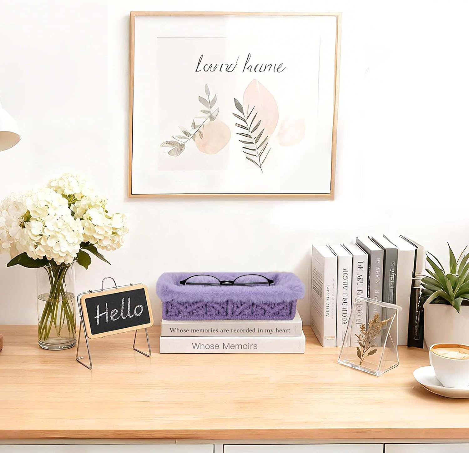 Glasses Holder for Nightstand,Plush Lined Eyeglass Stand Holder Glasses Organizer Tray for Office Desk Table