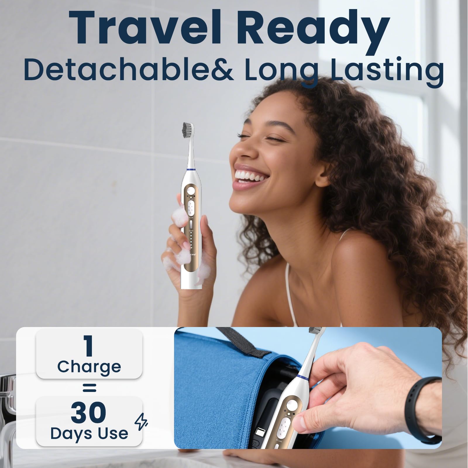 Cepillo de dientes eléctrico con hilo dental de agua, cepillo de dientes sónico 3 en 1 y irrigador dental de agua dental para limpieza de dientes adultos con 4 cabezales, sensible, cuidado de las