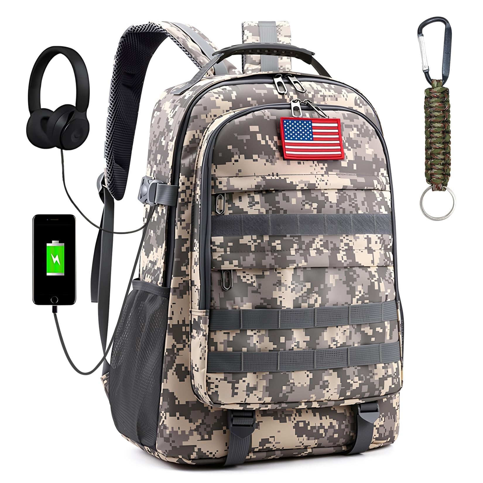 TILYTADLY School Backpack for Boys - Camouflage Boys Backpack for Kids Teens Elementary Middle School - Camo Students Bookbag,18″ Bookbag with Usb