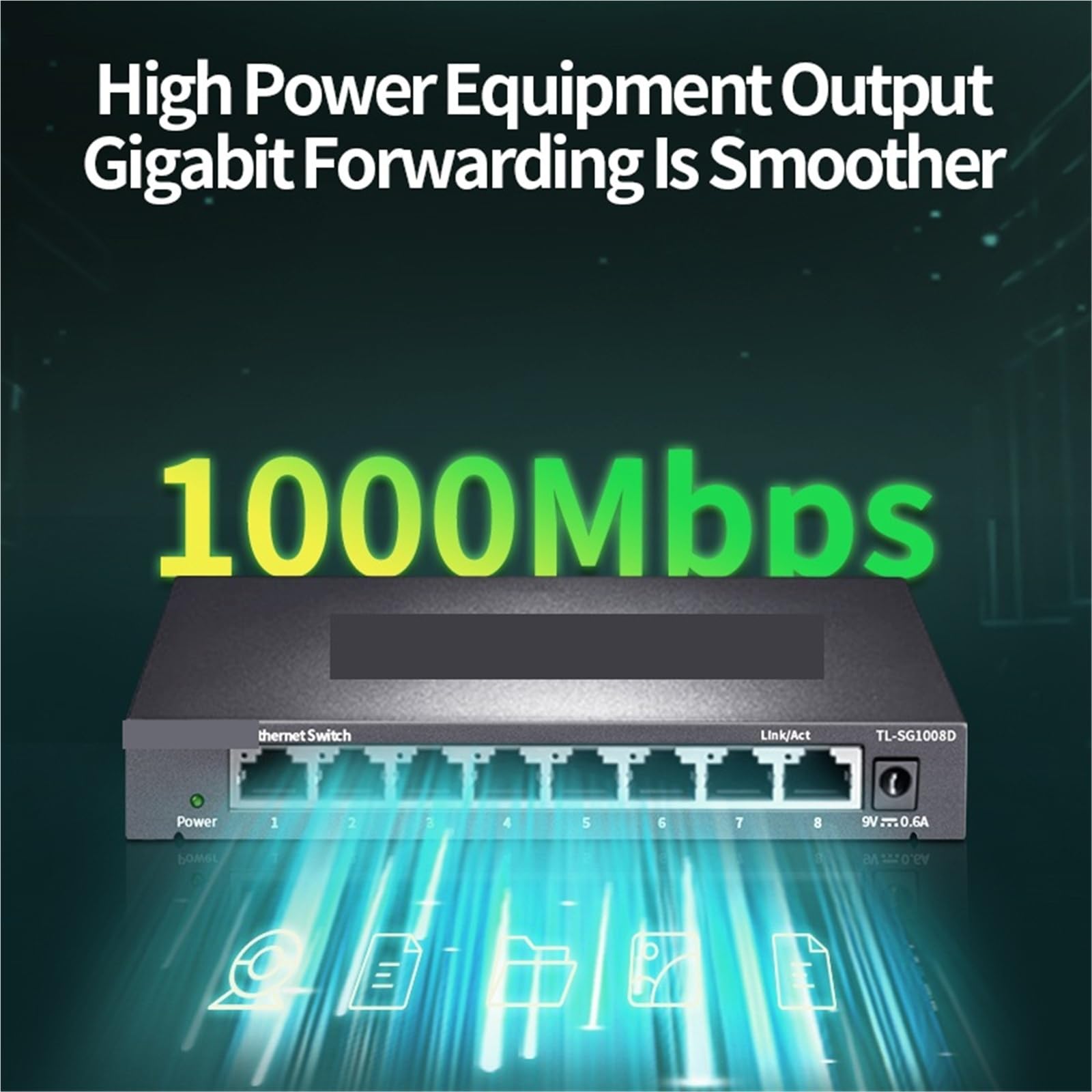 Switch Ethernet Gigabit Ethernet a 8 porte 1000 Mbps RJ45 Plug and Play Hub splitter Internet TL-SG1008D (adattatore UK)