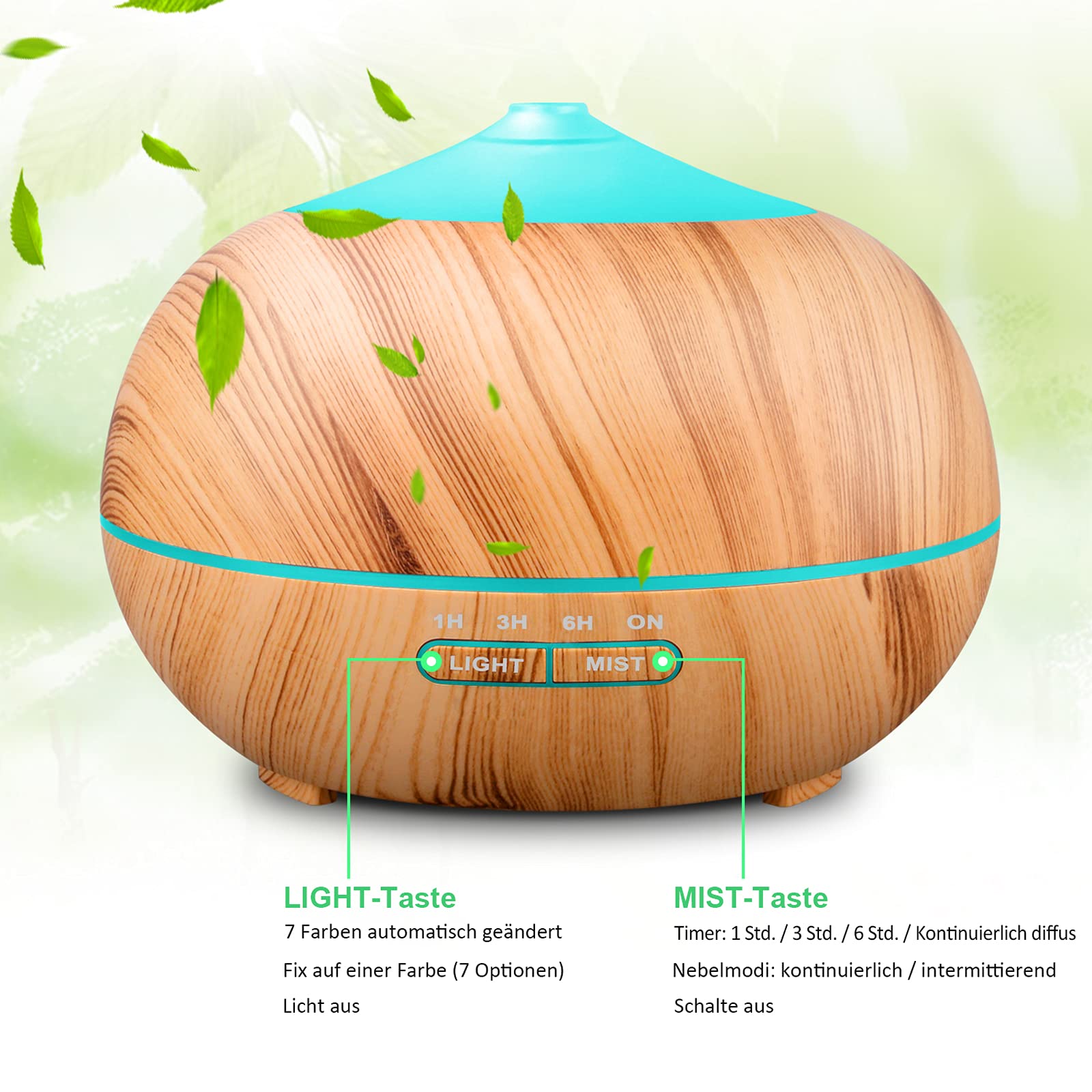 Likemylux Aroma Diffuser 400ml - Leiser Ultraschall-Duftzerstäuber Mit 7 LED Farben & Timer Für Aromatherapie