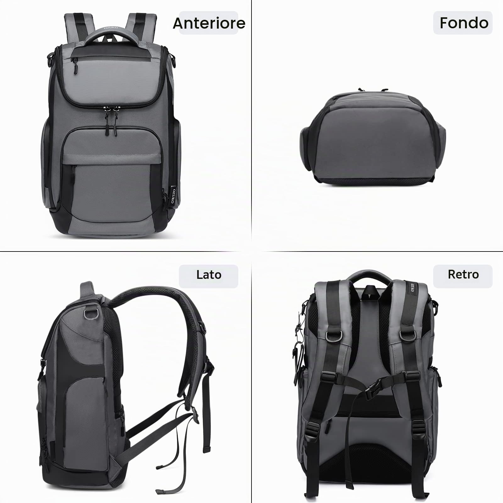 VARLIVOO Uomo Zaino 15.6" Laptop Zainetto Alta Capacità Borse Lavoro Viaggio Scuola Università Campeggio Antifurto Zaino Impermeabile Polyester Grigio