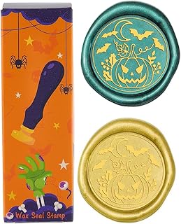 CRASPIRE Halloween Pumpkin Wax Seal Stamp Bats Moon Ghost Replaceable Sealing Wax Stamp 25mm Brass Head with Wooden Handle for Halloween Invitations Envelope Cards Decoration