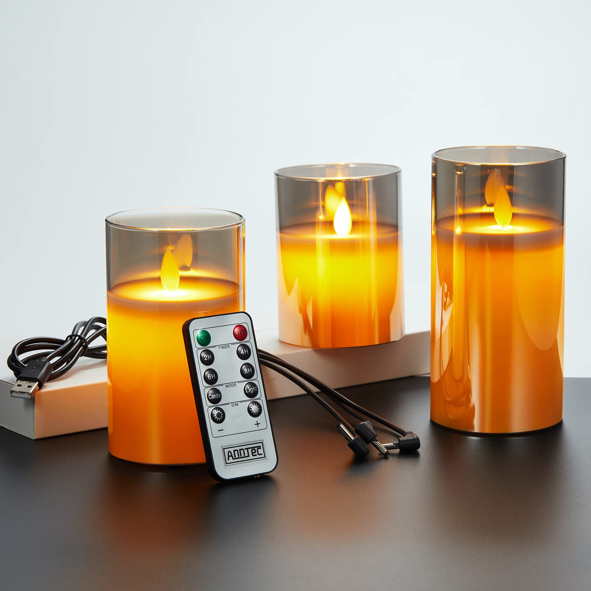 Amazon.co.jp : AnnTec LEDキャンドルライト ledグラス グレー