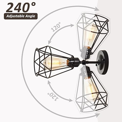 Miniatura 3 de Aplique de pared enchufable, apliques industriales, lámpara de pared vintage con cable de enchufe, aplique negro rústico, interruptor de