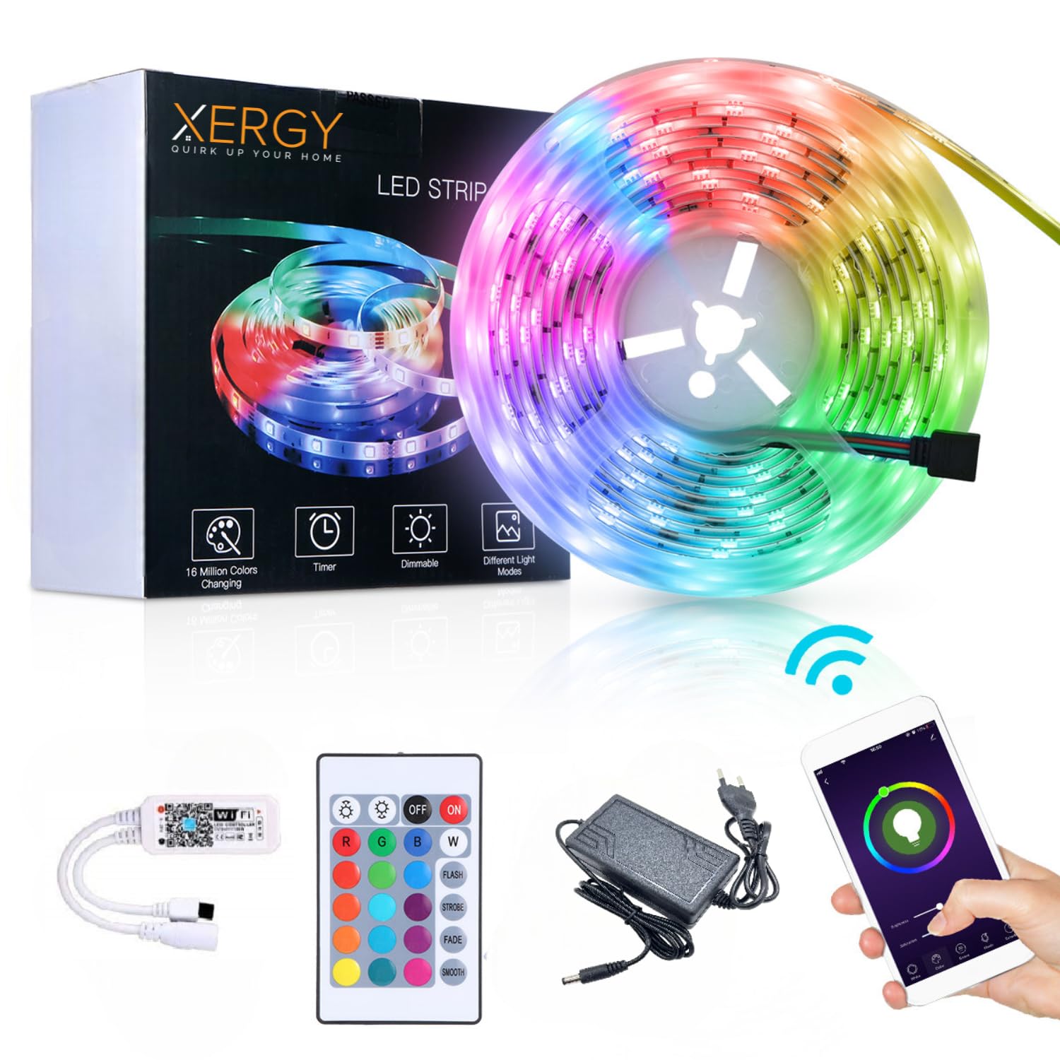 Led Strip Lights With Power Supply Color Changing 5050 Rgb 300 Led'S Rope Light Strips Kit For Home,Diy (Smart Wi-Fi Control + Ir Remote),10 meters,Multi