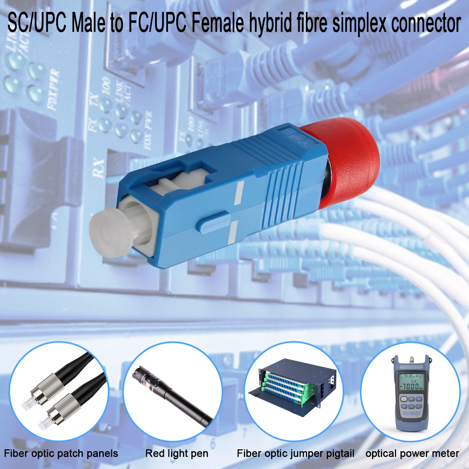 QIANRENON SC Maschio a FC Femmina Fibra Ottica Ibrida Adattatore Connettore SM 9/125μm SC/UPC a FC/UPC Fibra Ottica Simplex Accoppiatore Convertitore, per Ottica Potenza Misuratore Rossa Luce Penna