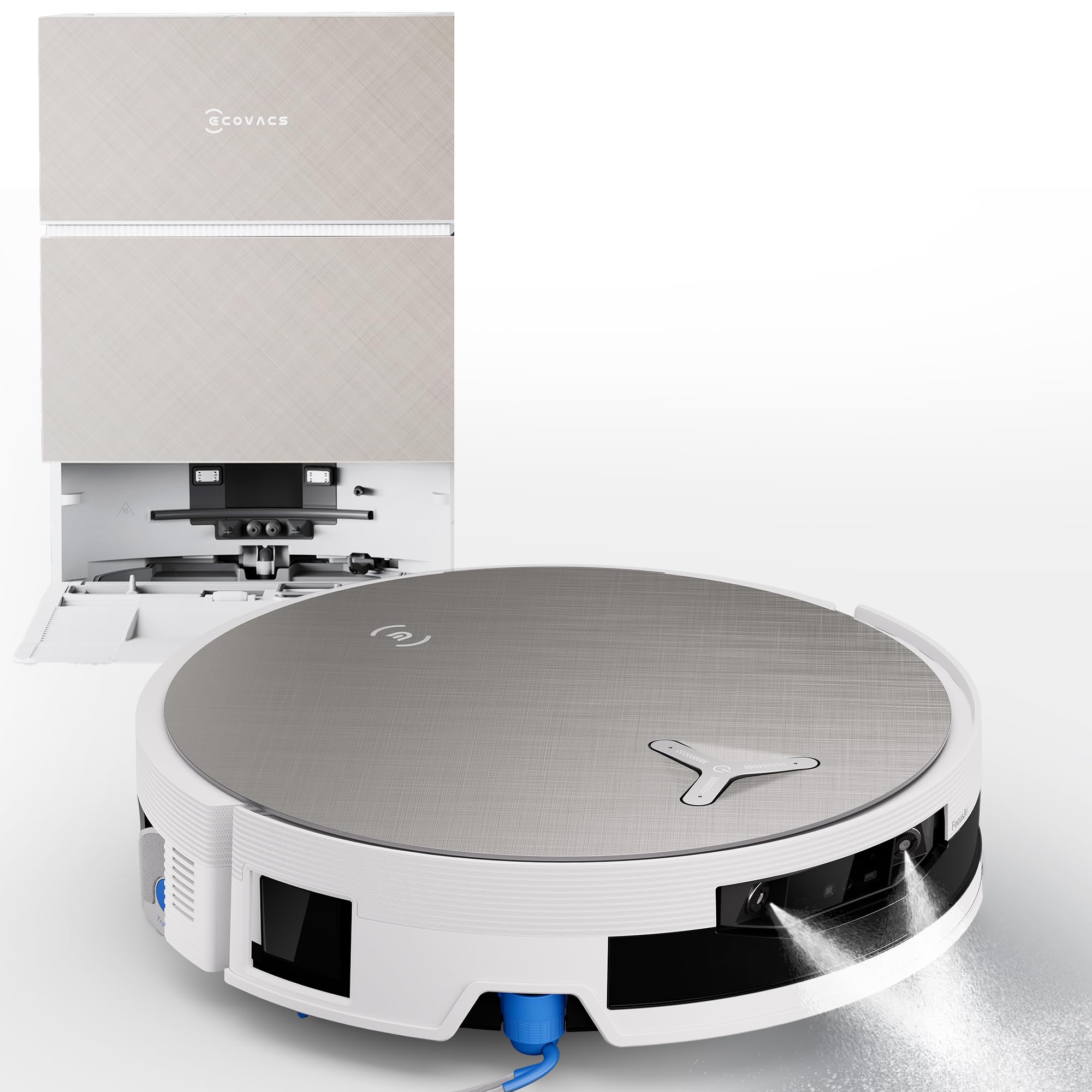 ECOVACS X12 PRO OMNI Robot Aspirapolvere Lavapavimenti, BLAST e 22.000 Pa, FocusJet anti-macchie, PowerBoost ultrarapido, OZMO ROLLER 3.0, rullo smart esteso, sollevamento, AIVI 3D 4.0, Bianco