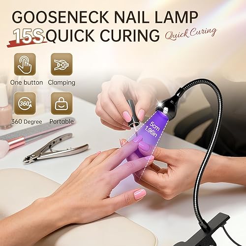 Miniatura 2 de AORAEM Lámpara de uñas LED para manicura de uñas, luz de curado con cuello de cisne negro y abrazadera para uñas de gel