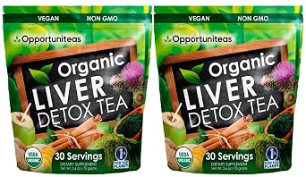 Opportuniteas Organic Liver Detox Tea - Matcha Green Tea, Milk Thistle, Coconut Water, Spirulina, Ginger, Cinnamon Vegan & Non-GMO - 60 Servings