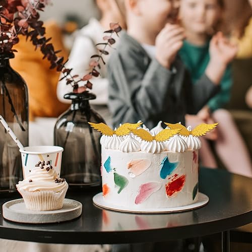 Miniatura 6 de 50 alas doradas de snitch para fiesta de mago, decoración de cupcakes, alas de Snitch Wings Wafer Cupcake Toppers con 50 puntos de pegamento,