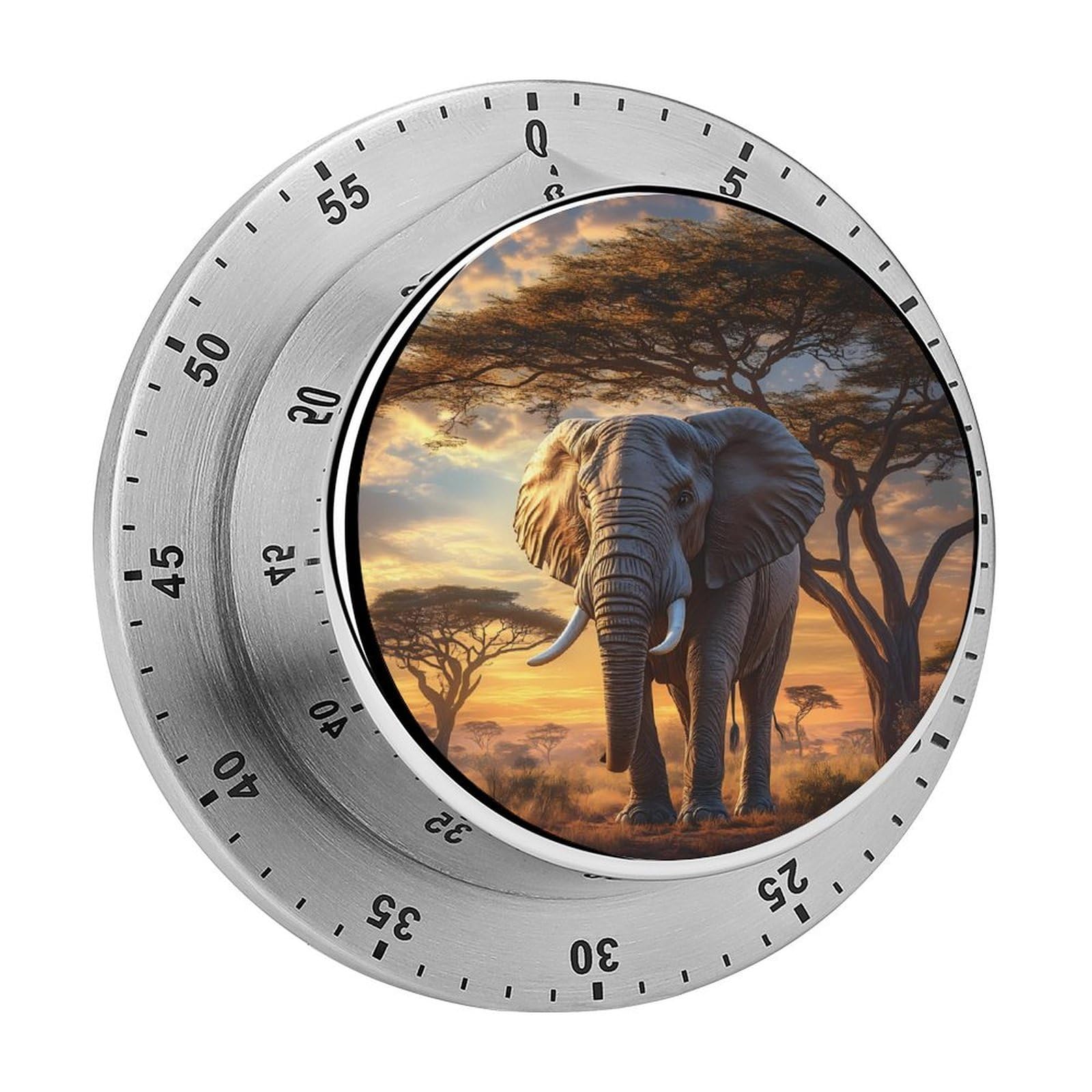 African Elephant in Savanna Magnetic Timer for Kitchen Cooking Productivity Stainless Steel Timers with Alarm
