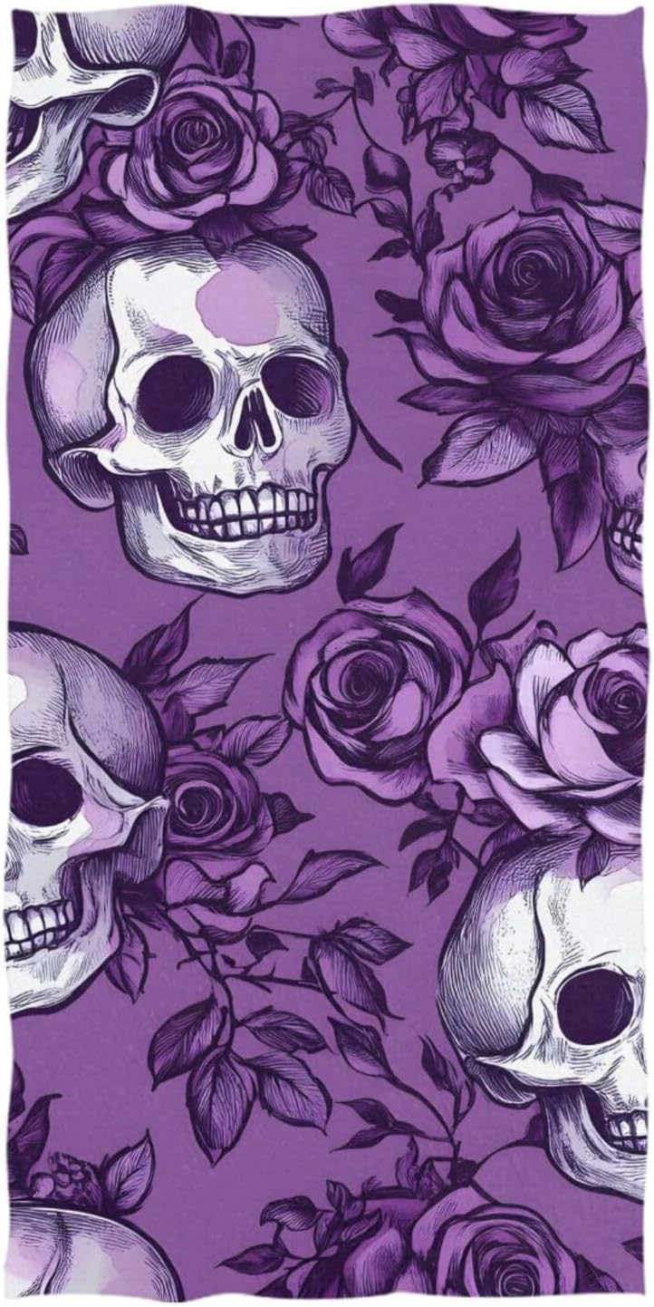 SUABO Oversized Beach Towel Purple Rose Skull Beach Blanket,Quick-Drying and Lightweight Bath Towels,Pool Camping Soft Towels Travel Essentials,71x32 inch