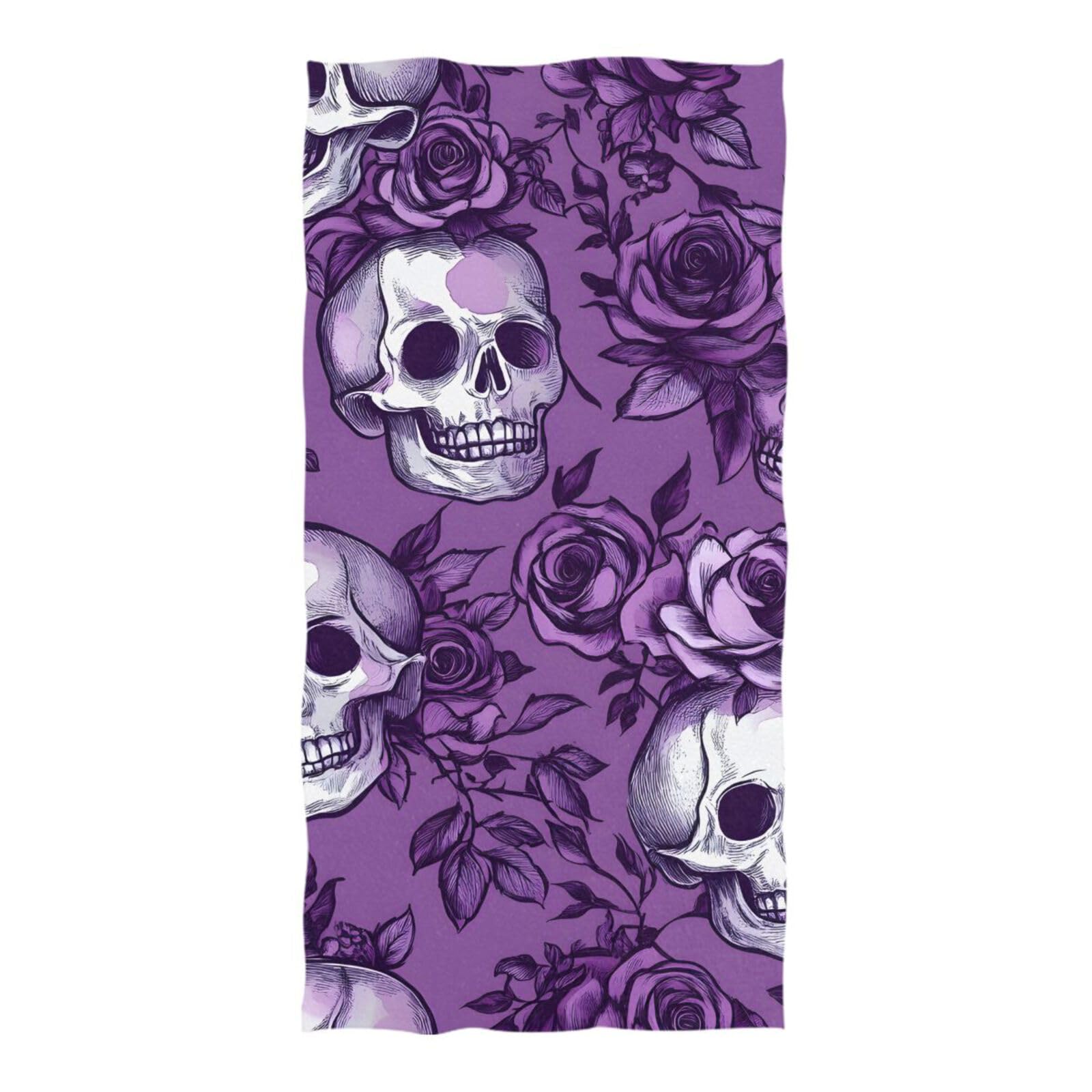SUABO Oversized Beach Towel Purple Rose Skull Beach Blanket,Quick-Drying and Lightweight Bath Towels,Pool Camping Soft Towels Travel Essentials,71x32