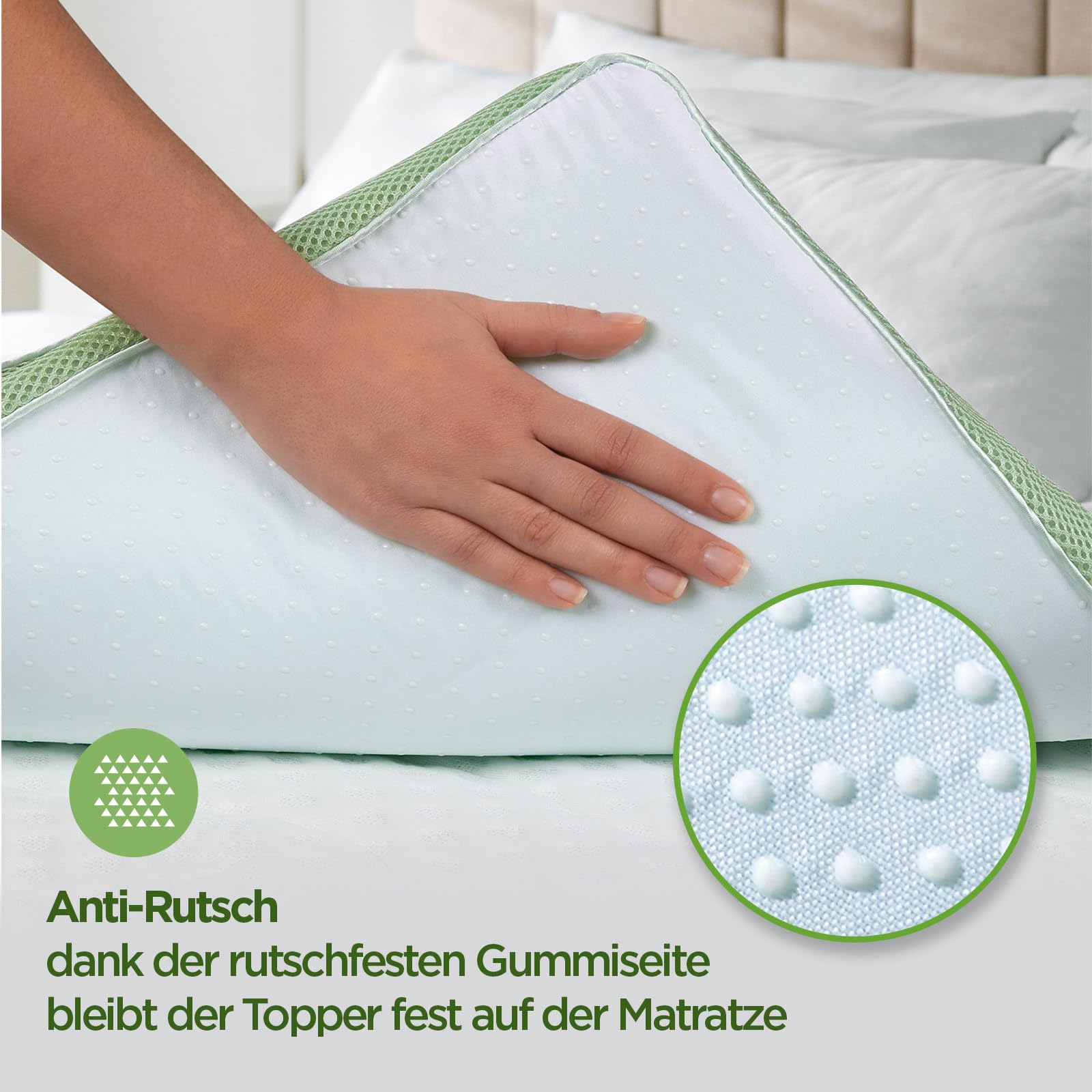 Vitapur Topper Aloe Vera - 80 x 200 cm, 4 cm de espuma piramidal ortopédica, aromaterapia de Aloe Vera, funda extraíble, topper para colchón, protección para colchón