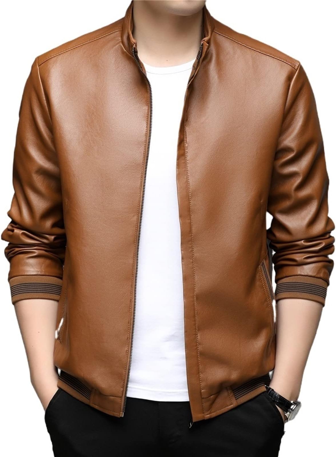 YAGUMOYAGUMO Mens Leather Jacket, Baseball Jacket Leather Jacket Leather Jacket Men's Windbreaker (Color : Auburn, Size : S)