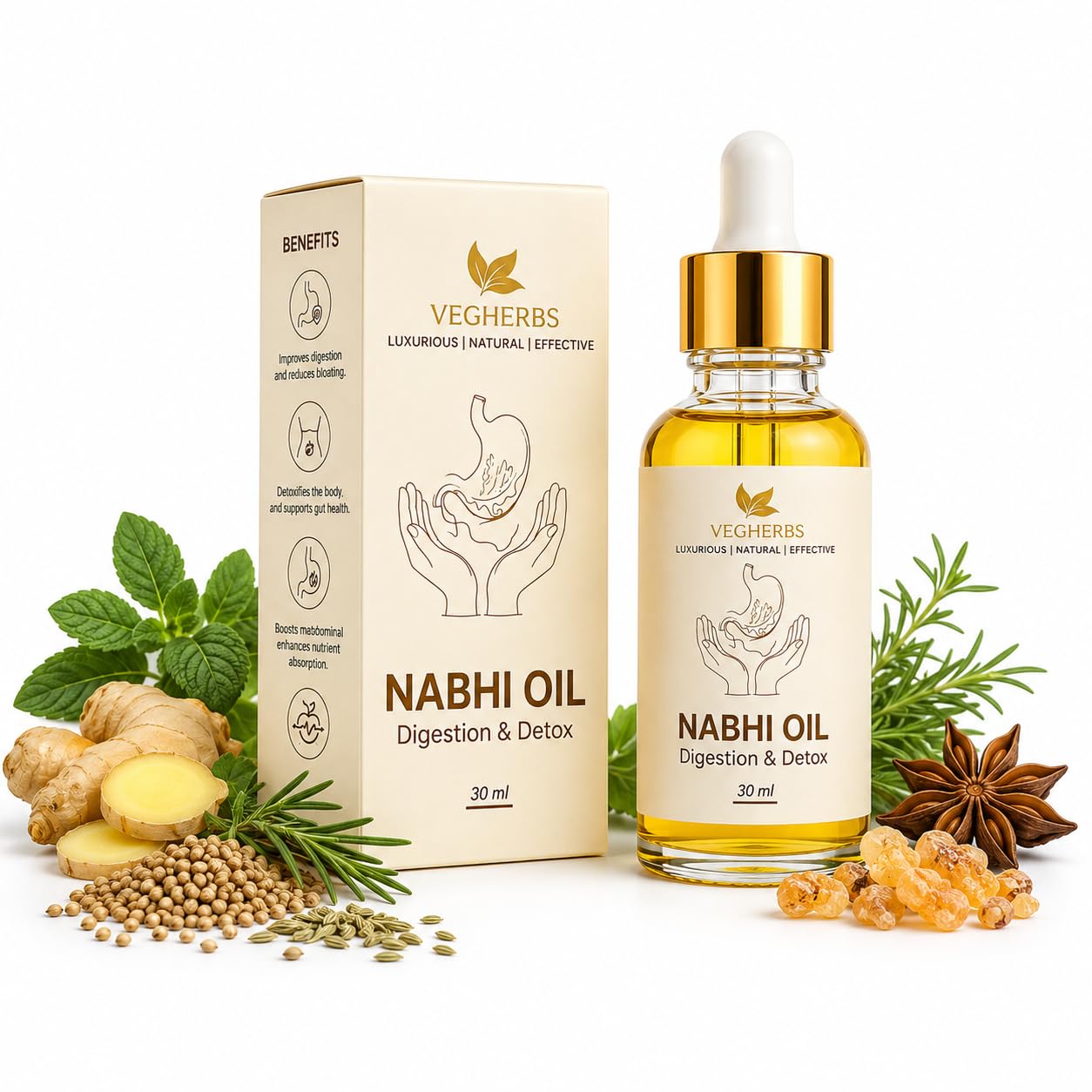 Digestion & Detox Nabhi Oil | VegHerbs Sanjeevani Nabhi Oil 30ml | Ayurvedic Multi Benefit For Healthy Digestion & Bloating | Sleep-Inducing Stress Relief | नाभि तेल (Pack of 1)-image-47