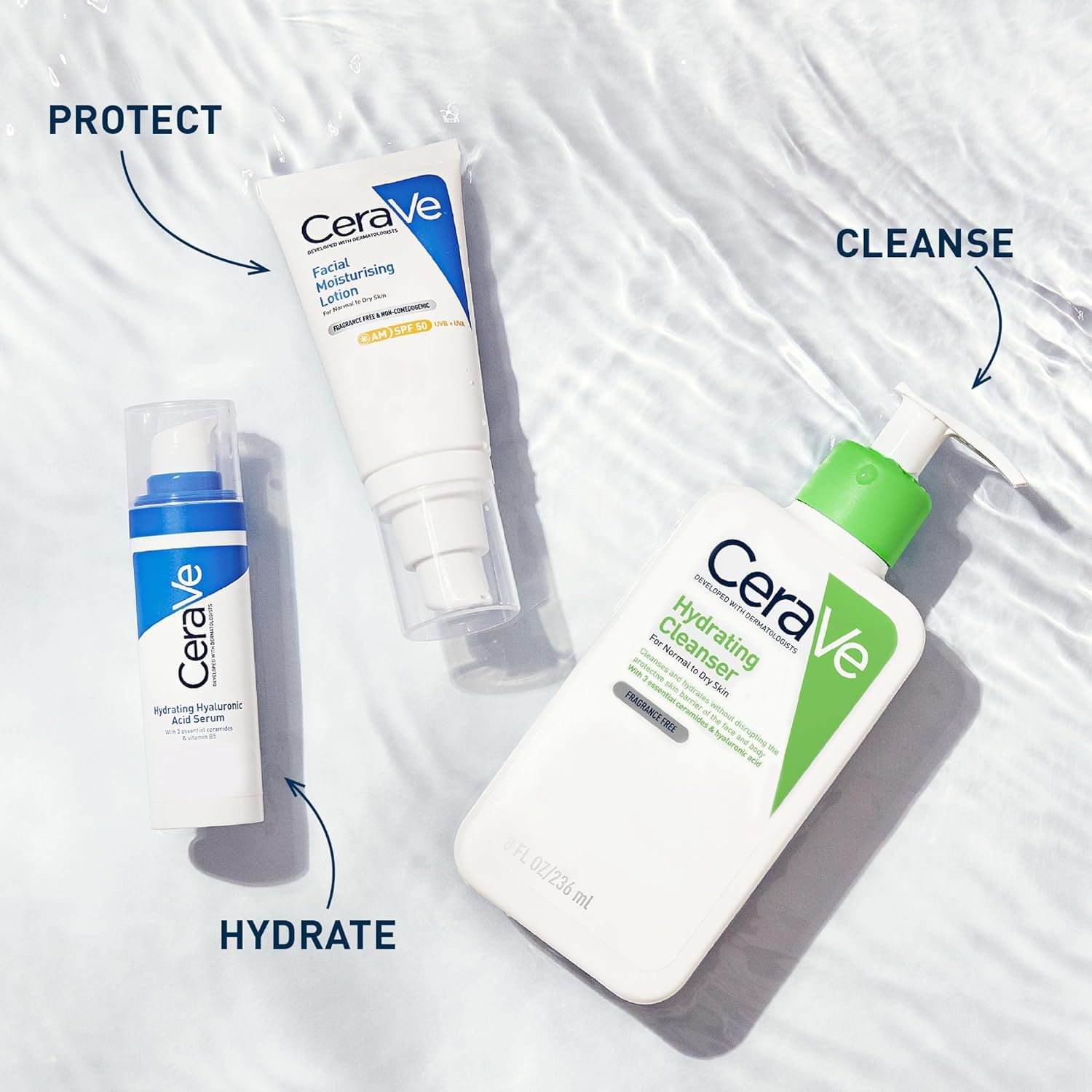CeraVe Lot de 2 nettoyants hydratants – Avec acide hyaluronique et 3 céramides essentiels – Nettoyant doux pour le visage et le corps pour peaux sensibles normales à sèches 473 ml