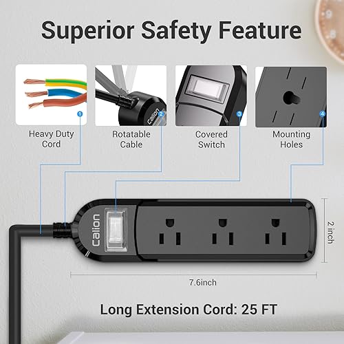 Miniatura 10 de Regleta de alimentación IPX6 para exteriores resistente a la intemperie, cable de extensión SJT 16 AWG de 10 pies, 3 salidas anchas de protección de