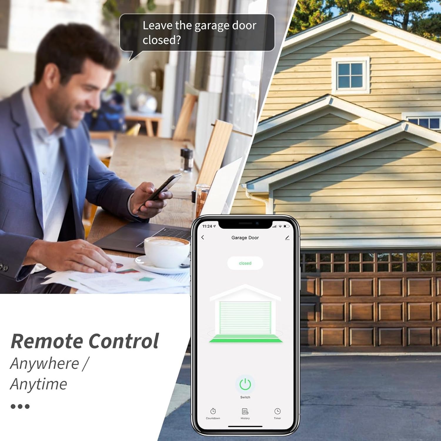 Remote control of garage door via smartphone app