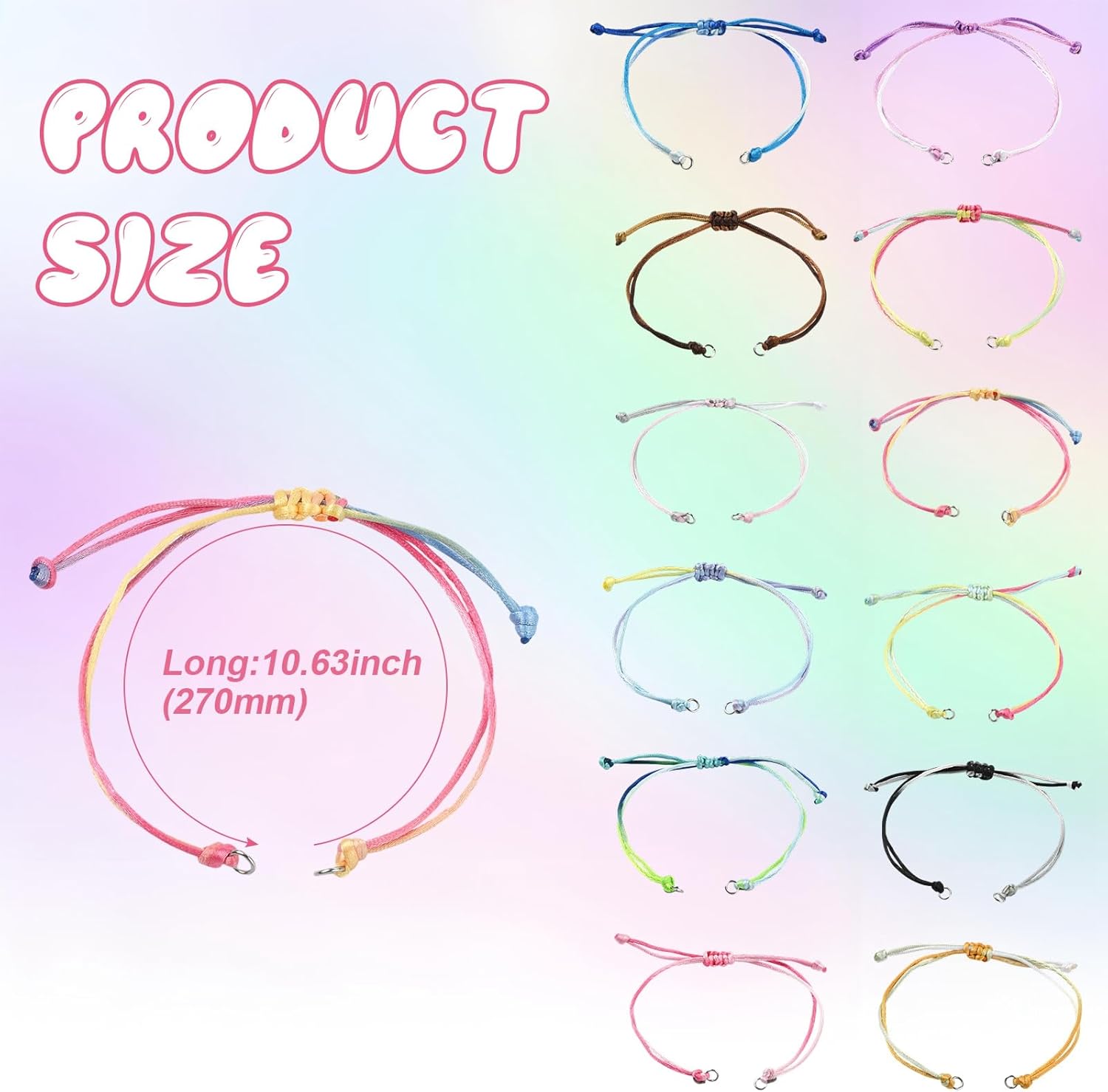 DanLingJewelry 24Pcs 12 Colours Adjustable Nylon Cord Bracelets Slider Extender Bracelets with Jump Ring for Jewellery Making DIY Findings 10.63 inch