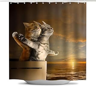 Funny Cats Titanic Shower Curtains Cute Animal Barn Door Decor Polyester Fabric Waterproof Bathroom Curtains Set with 12 Hooks,70 X 70 Inches - Buy now
