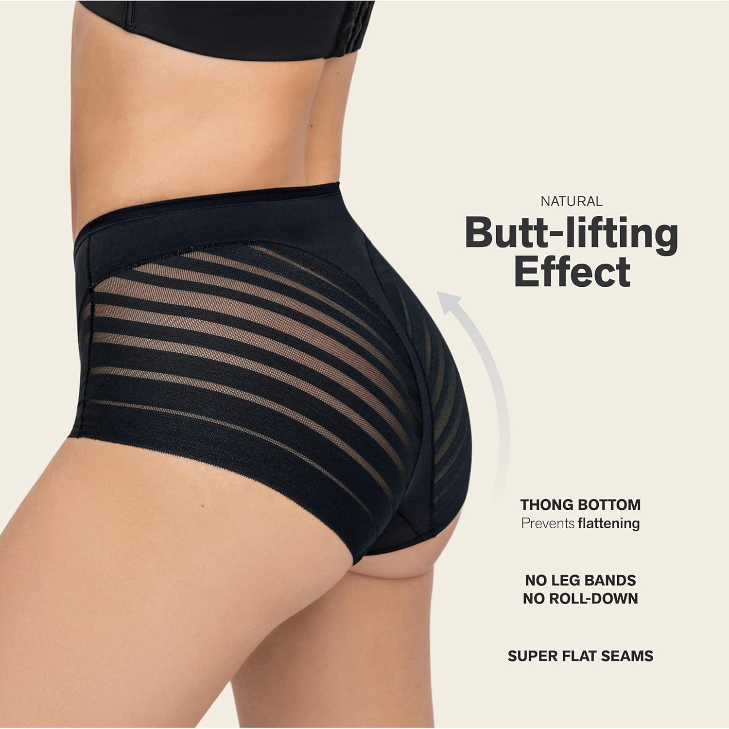 Leonisa High Waisted Invisible Tummy Control Shapewear for Women - Stripe Lace Ladies Underwear Panties - Image 4