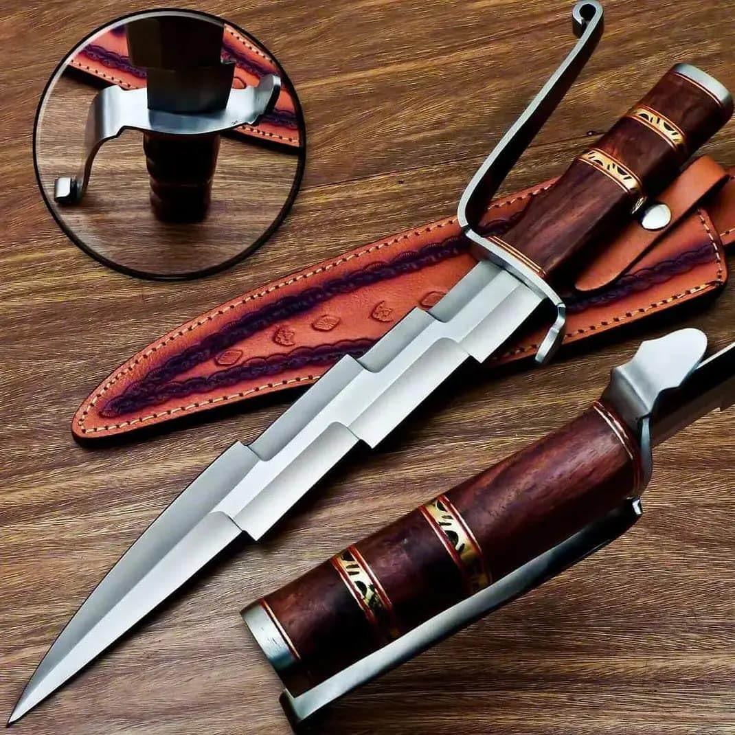 Luxury Fancy Pirate Style Decorative Bowie Knife with Leather Sheath EDC D2 Steel Blade Knives for Hunting Camping