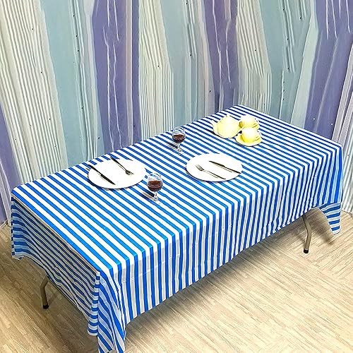 Miniatura 2 de Vpang 2 manteles de plástico con estampado a rayas, desechables, rectangulares y gruesos, para cocina, picnic, boda, fiesta de cumpleaños, 54 x 108