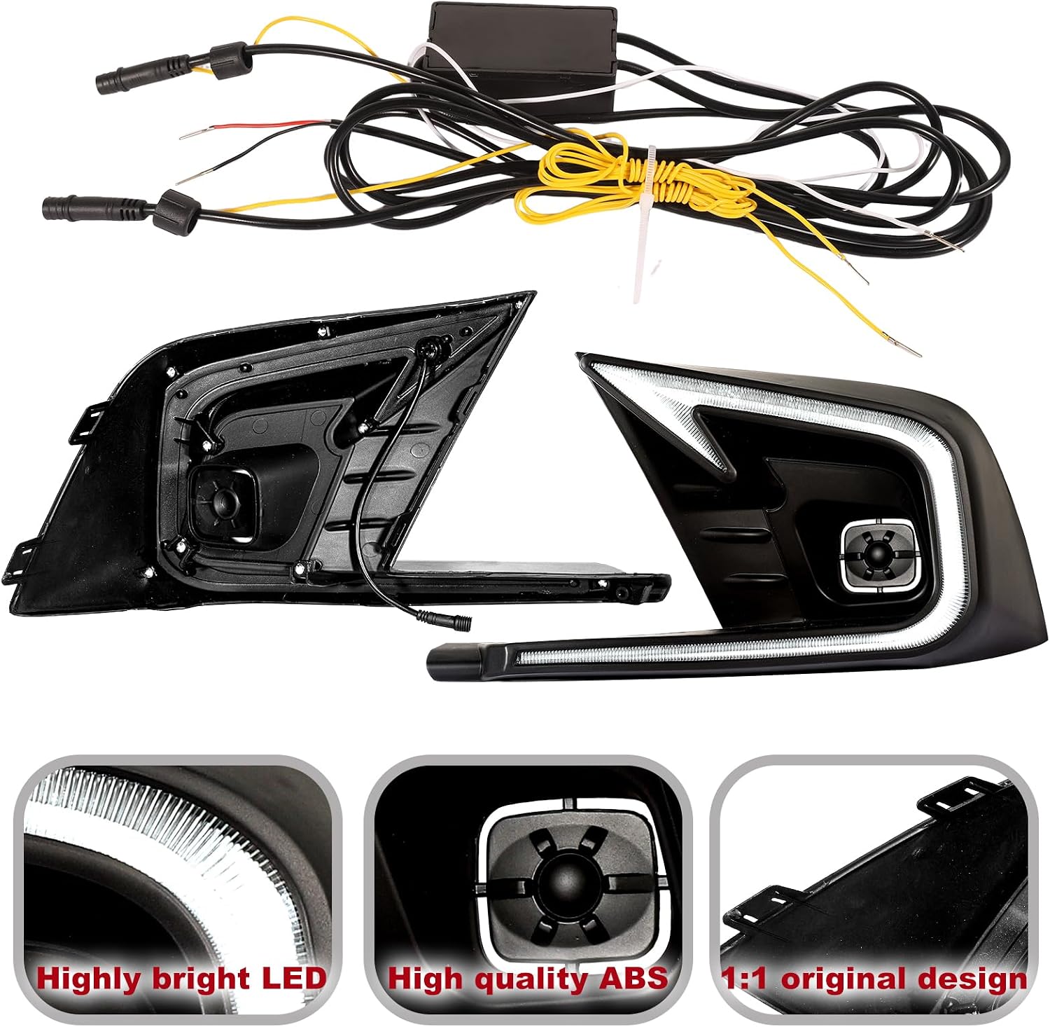 Fog Lights Assembly DRL for 2022 2023 2024 Honda Civic 11th Gen Hatchback Turn Signals Lights for 11th gen Civic Sedan Front Fog Lights assembly (24Civic-DRL-No Sensor Hole)