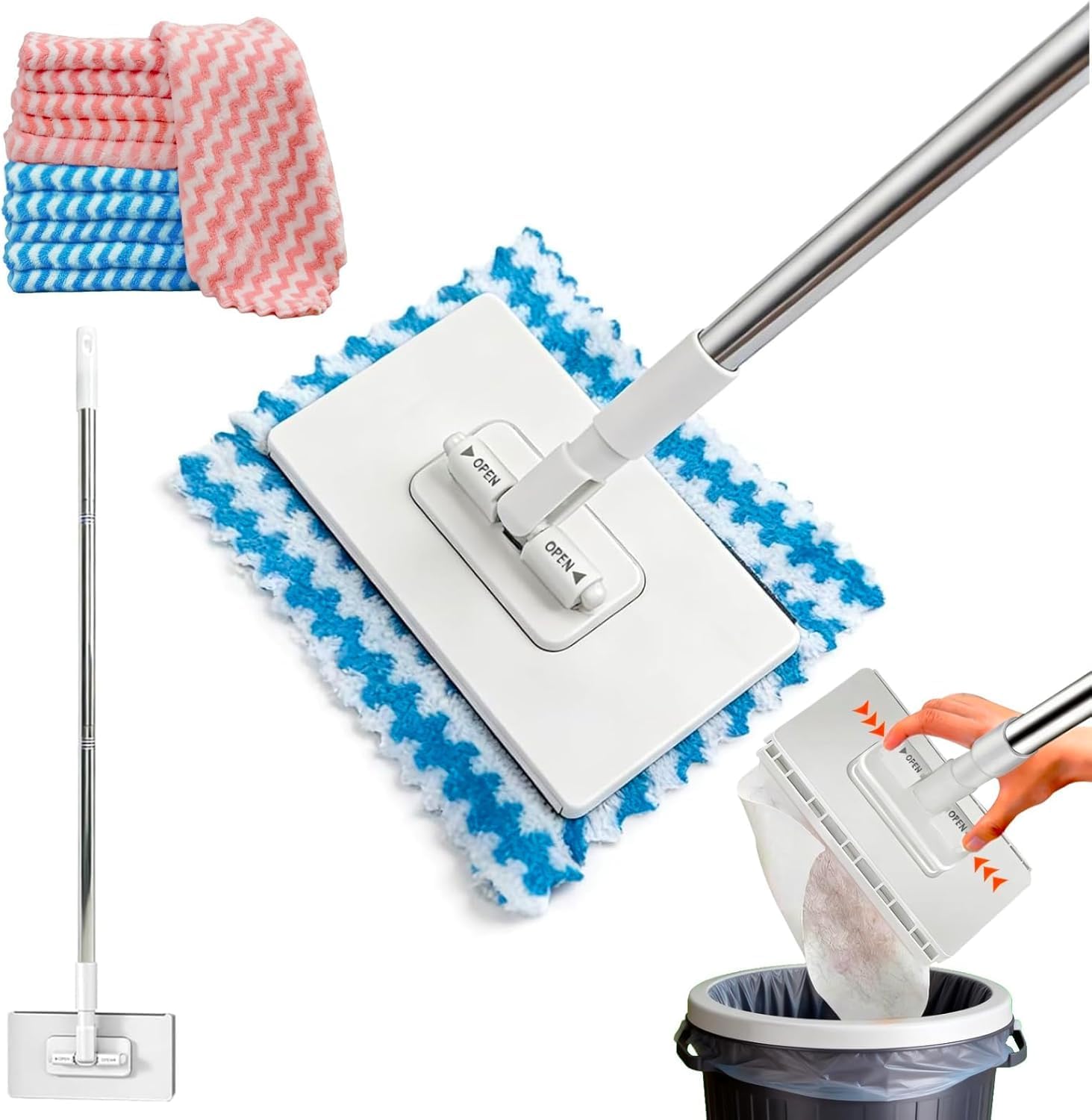 2026 New Snap Grip Mini Mop, Automatic Cloth Changing Mini Mops, 40inches Wet & Dry Click Mops for House Wall Window Bathroom Toilet Corners Door