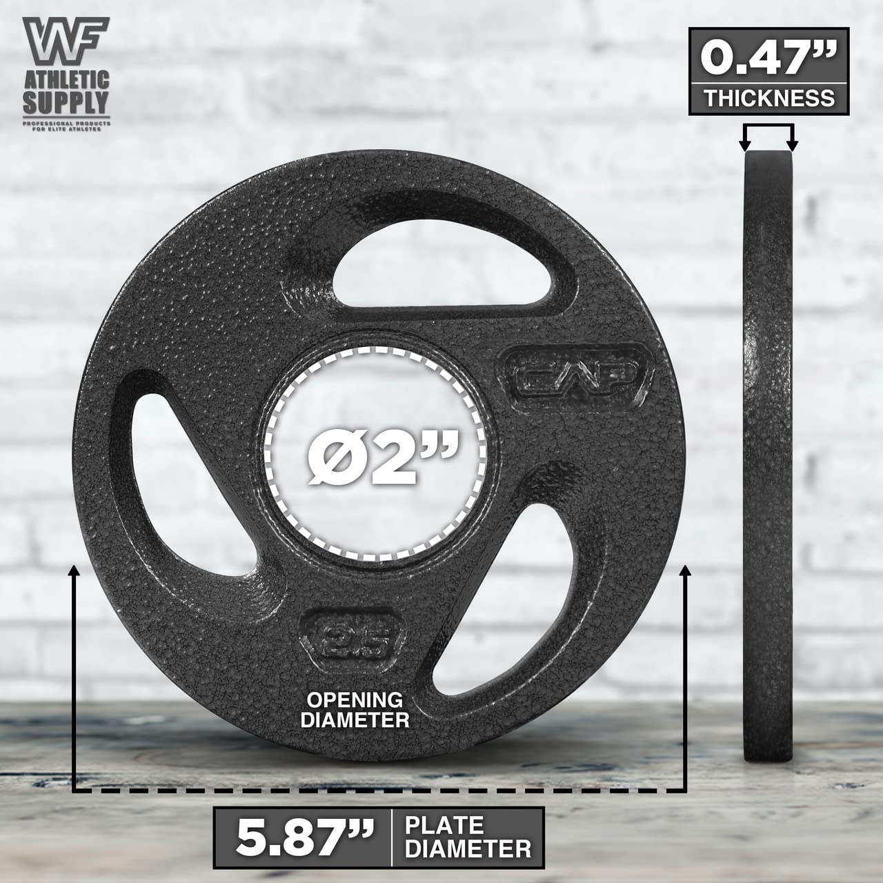 CAPHAUS Olympic Grip Weight Plates, 2-Inch Diameter Collar Opening, 3 Holes Grip Offering Athletes a Comfortable Grip and an Easier Way to Lift, carry, or load a plate from any angle
