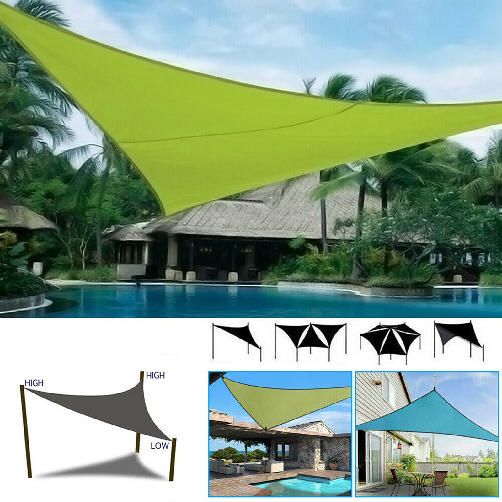 Baldacchino a vela triangolare resistente ai raggi UV, tessuto permeabile all'acqua, per esterni, patio, giardino, cortile, facile installazione, protezione solare, durevole soluzione ombreggiante per