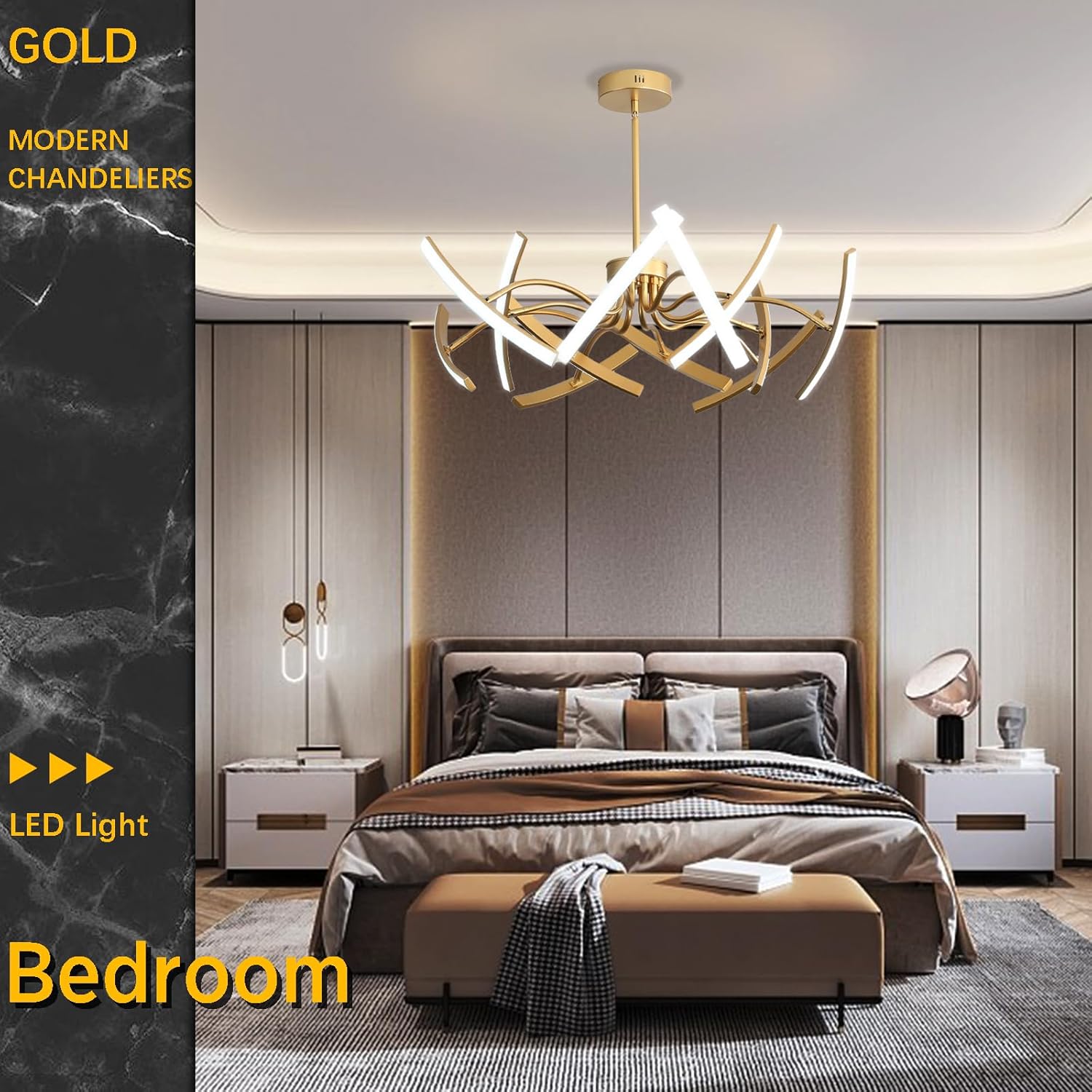 6-Light Linear Kitchen Island Lighting Fixture Classic Chandeliers, Led Dimmbale Kitchen,Gold Pendant Light with Rotable Body for Dining Room Bedroom,60W
