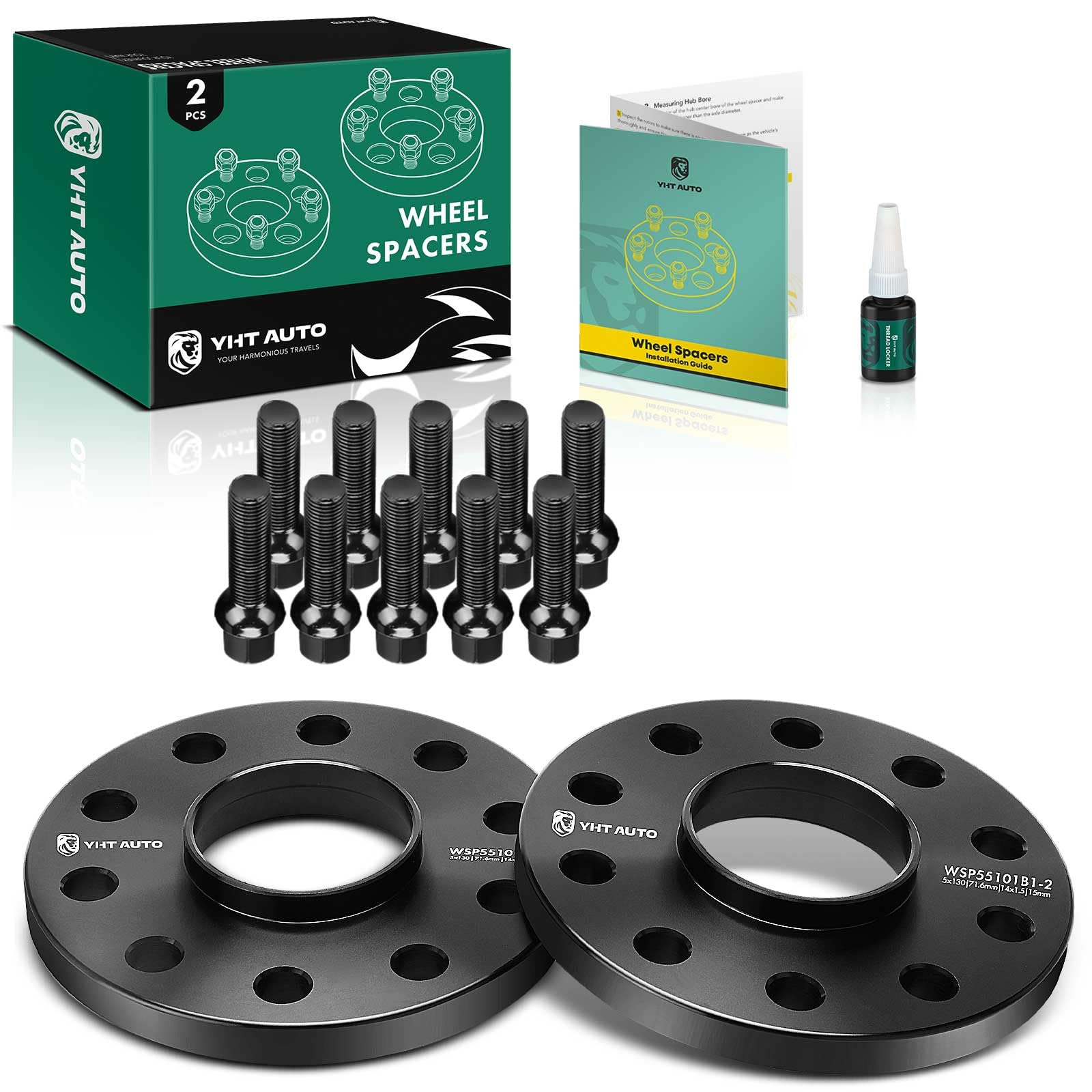 YHTAUTO 5x130mm Hubcentric Wheel Spacers 15mm Fits Audi, Porsche, Volkswagen Models: Q7, Cayenne, 911, Touareg, Boxster, Forged Tire Spacers 15mm with M14x1.5 Studs 71.6mm Hub Bore 2PCS, Black