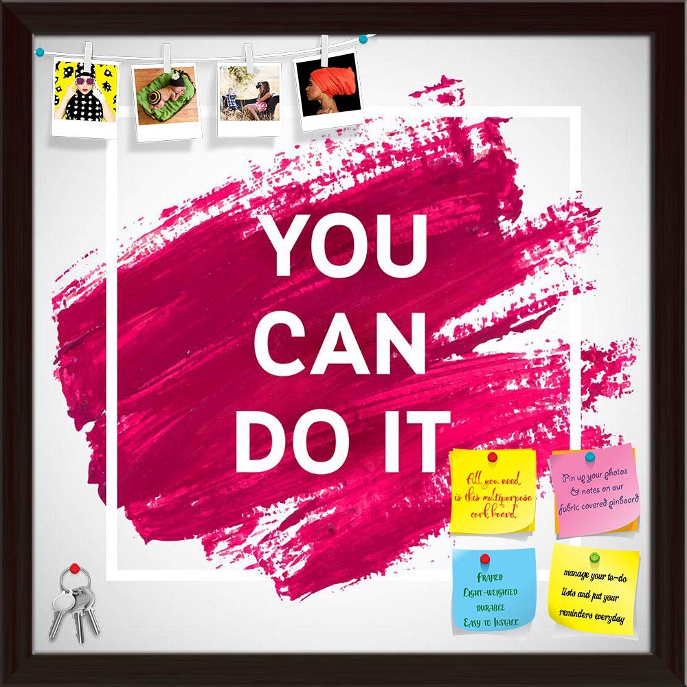 ArtzFolio You Can Do It D1 | Bulletin Board Notice Pin Board | Vision Soft Board Combo with Thumb Push Pins & Sticky Notes | Dark Brown Frame | 16 x 16 inch (41 x 41 cms)-image-16