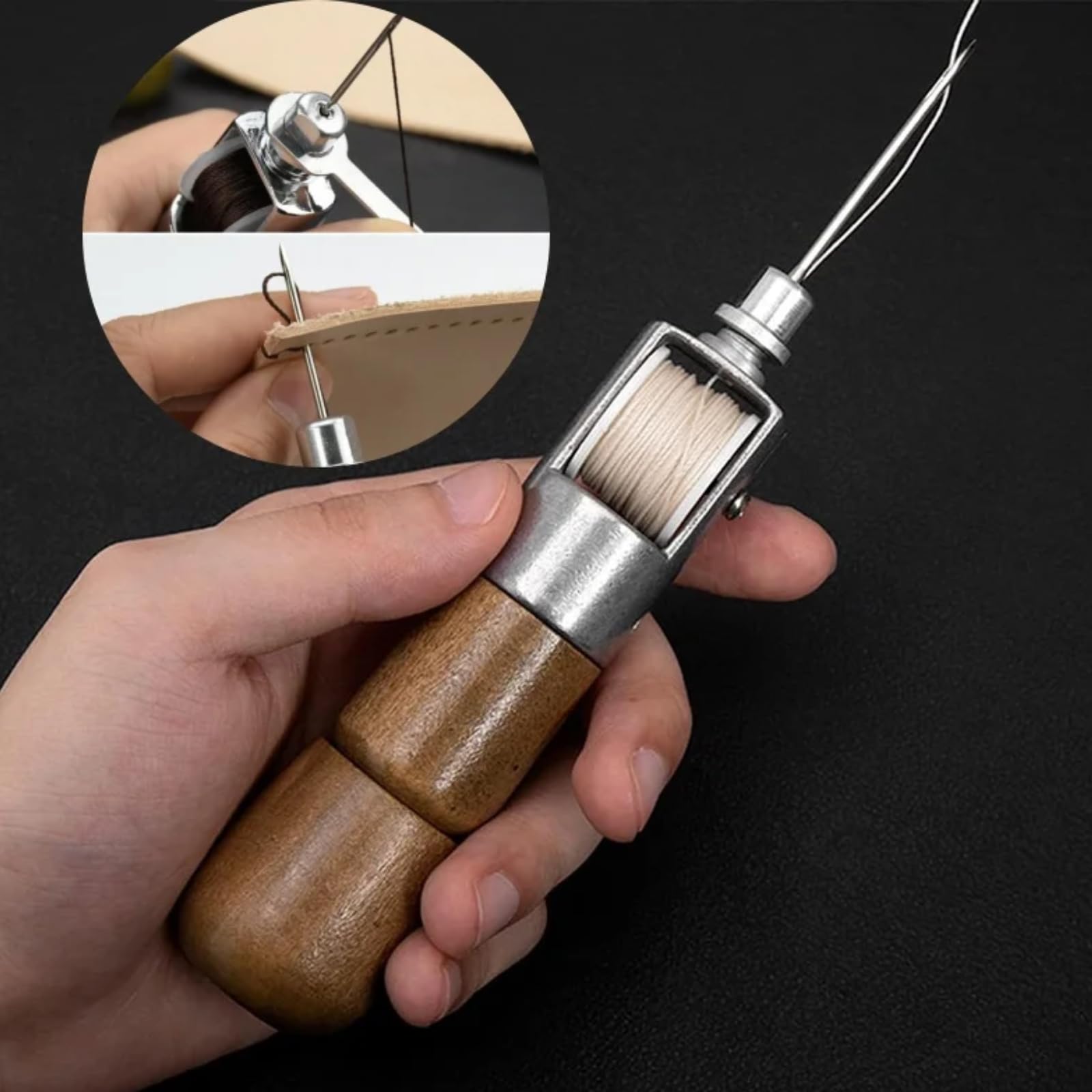 Candeon Punteruolo da Cucito, Punteruolo per Cucitura, Sewing Awl Aghi da Cucito a Mano, Blocco Automatico Pelle Punteruolo per Cucito Kit di Attrezzi per La Riparazione di Pelle con 2 Aghi