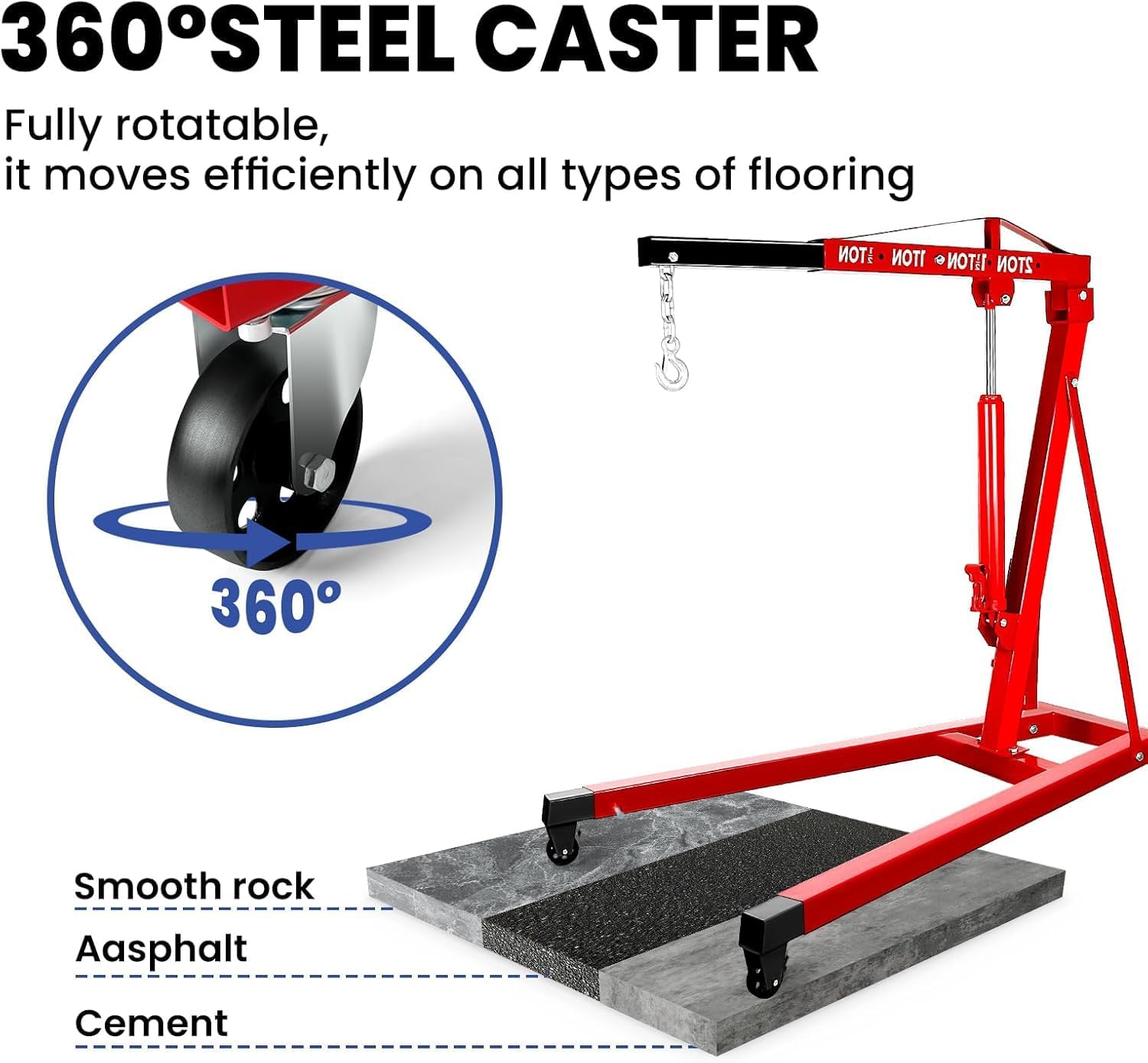 Folding Hydraulic Engine Hoist 3 Ton, 5000 LBS Heavy Duty Alloy Steel Cherry Picker, Engine Lift Hydraulic Tilting Engine Shop Crane (Alloy Steel Engine Hoist)