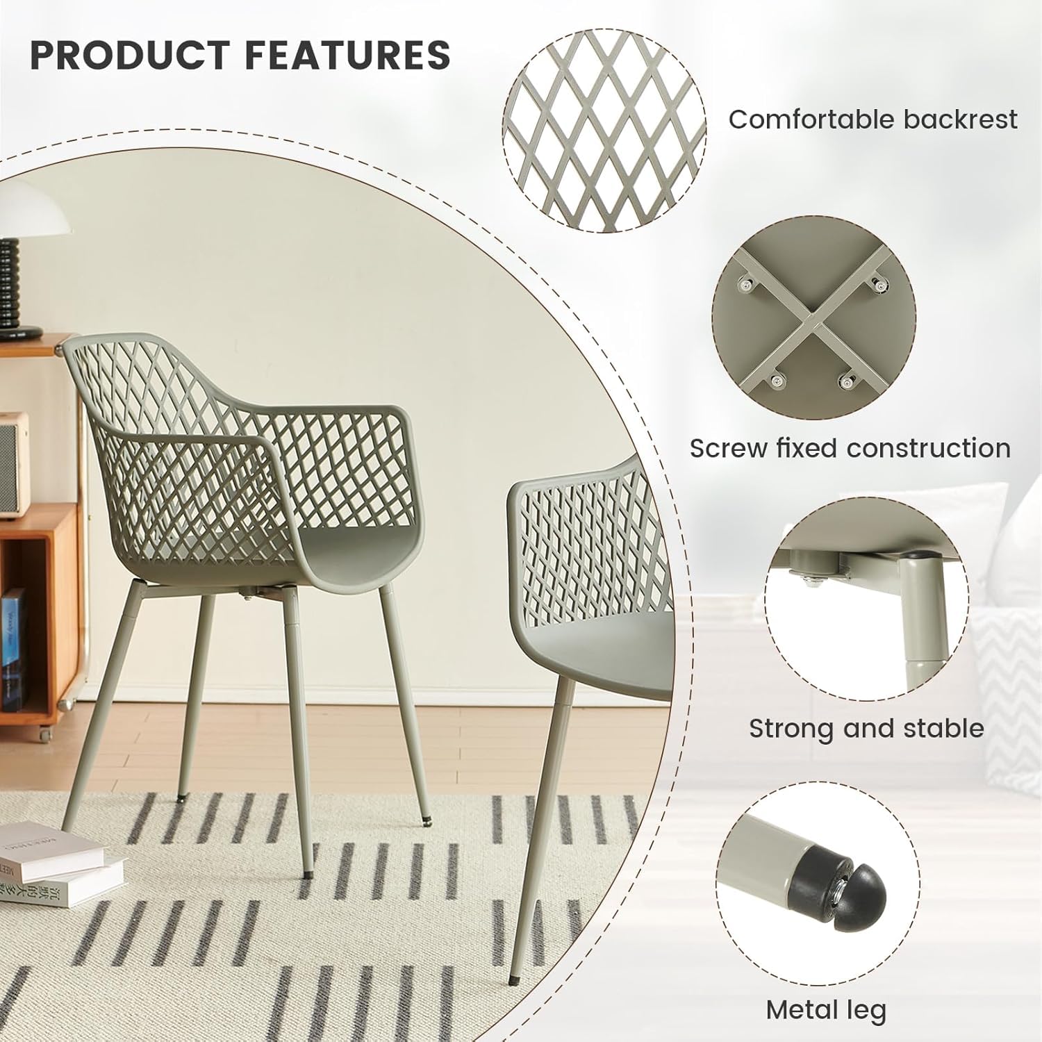 buybyroom Set di 2 sedie da giardino con bracciolo, sedia da giardino per esterni, poltrona lounge, sedie da balcone, grigio