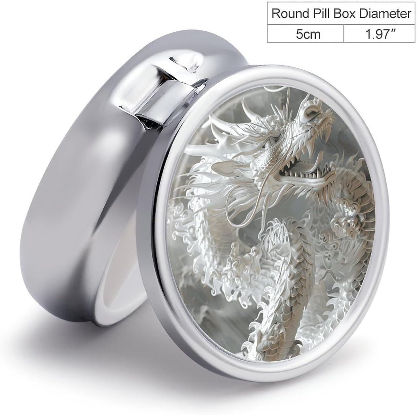 White Dragon Style Round Pill Box, Waterproof Medicine Organizer Box image 2