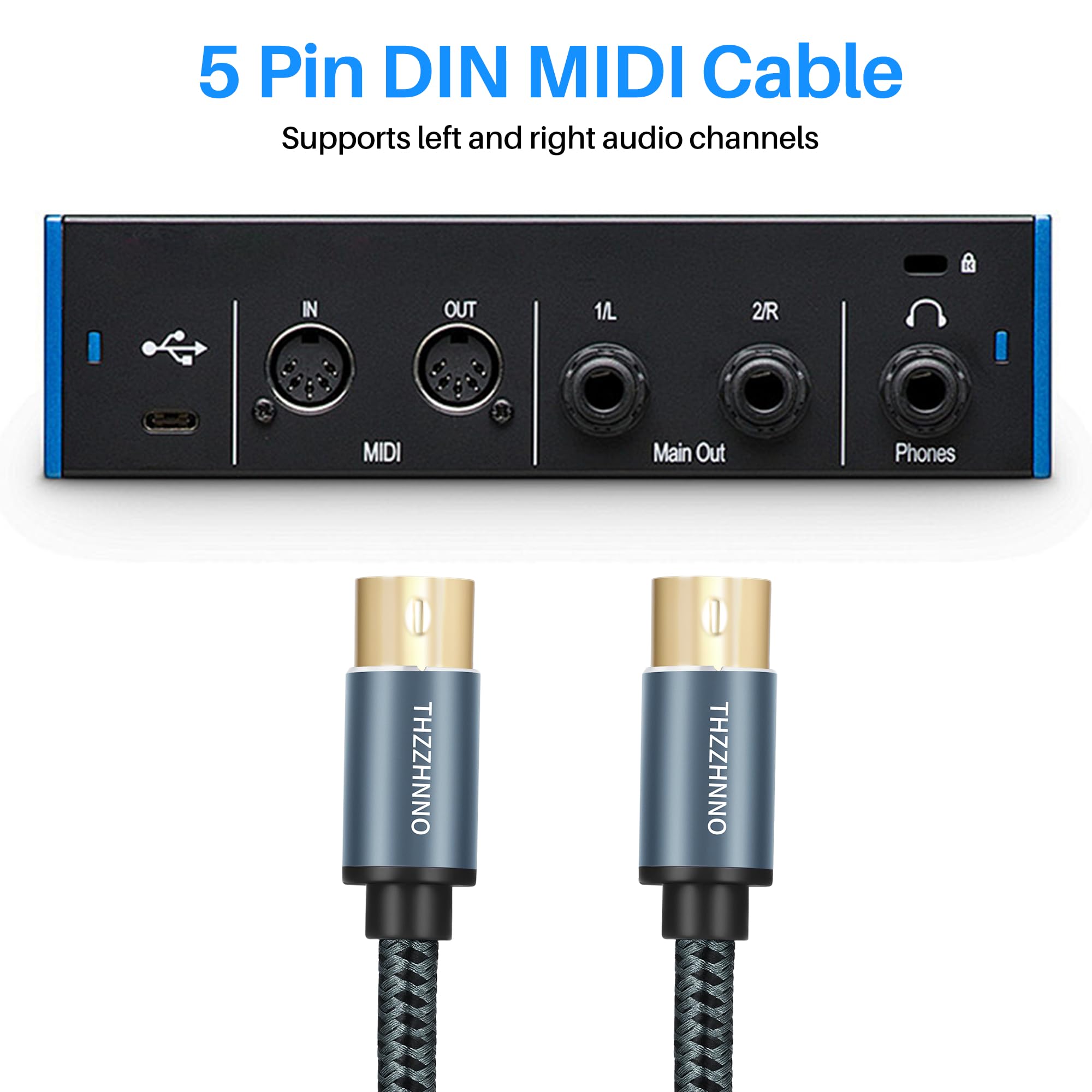 Câble MIDI mâle vers mâle 5 broches 5 M compatible avec piano électronique, tambour électronique