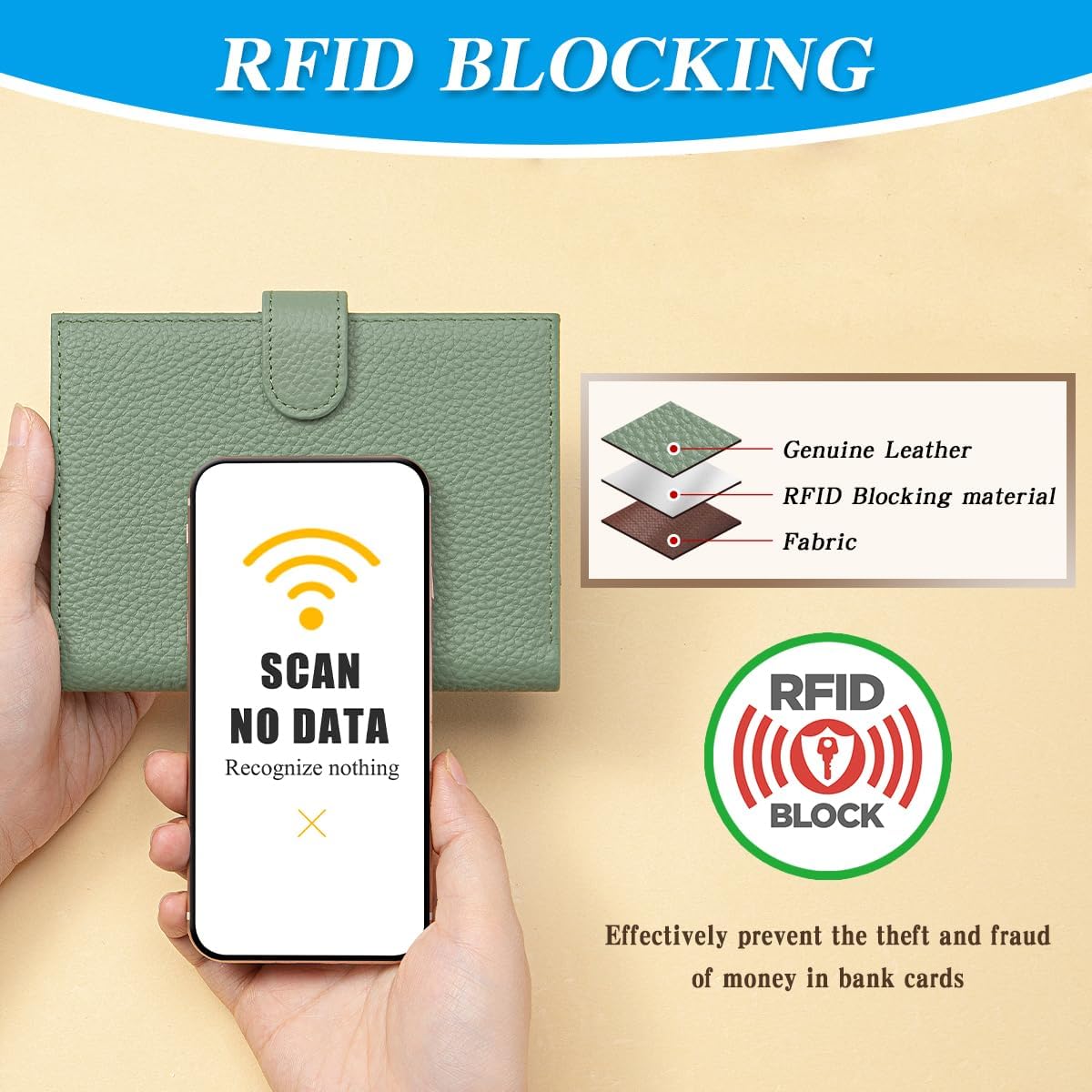 Passport Holder for Travel Women RFID Blocking Genuine Leather Passport Wallet with Card Slots, Zipper Coins Pocket, Cash Holder, Green - Image 4