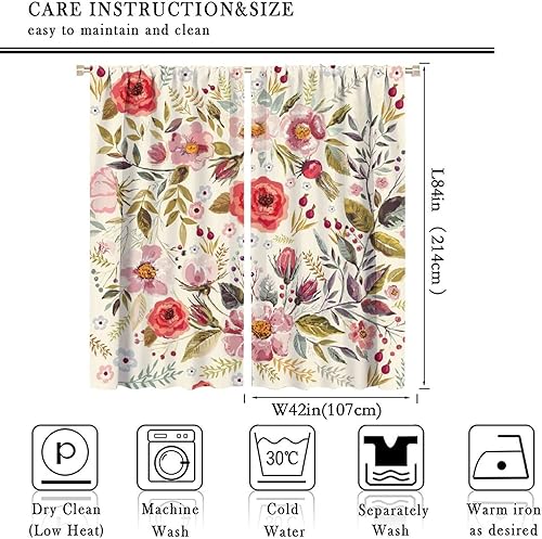 Miniatura 422 de Retro 70s Floral Blackout Window Curtains, Watercolor Flower Plant Rustic Modern Style Pattern Window Drapes, for Bedroom Living Room 42x45in 2