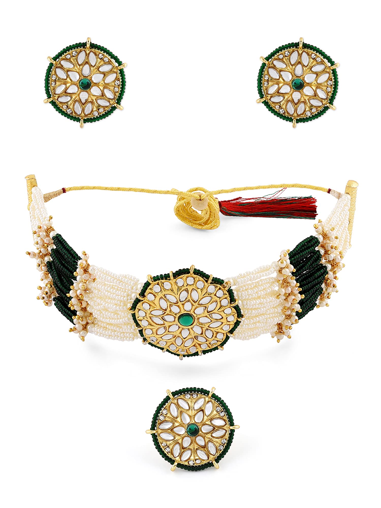 ZAVERI PEARLS Green Kundan Clustered Pearls Choker Necklace Earring & Ring Set For Women-ZPFK11228 (B09GNJLNFS) Amazon Price History, Amazon Price Tracker
