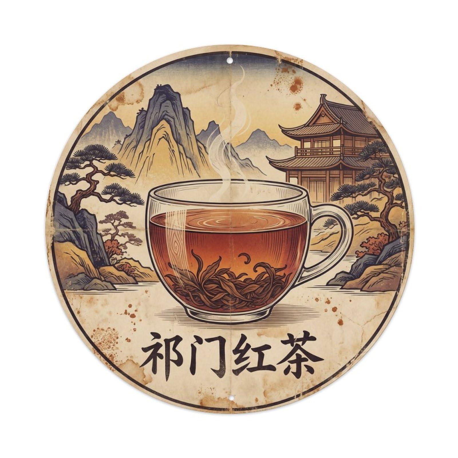 Chinese Culture Tea Beverage Afternoon Brew Woodblock Metal Tin Sign