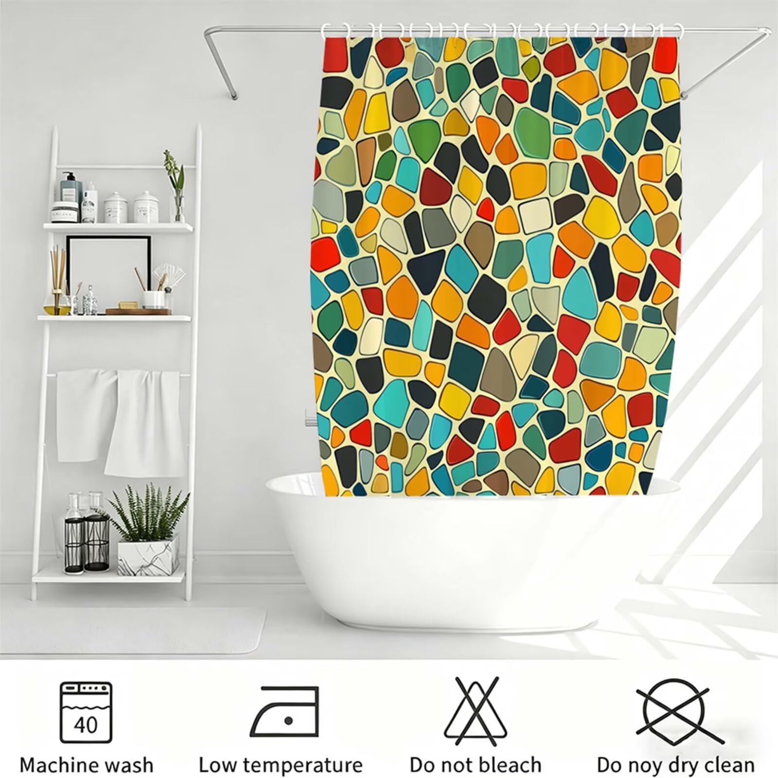 Duschvorhang bunt, Polyester Stoff aus Textil – Wasserdicht – Waschbar – Inkl 12 Ringe – Badewannenvorhang für Dusche & Badewanne, Shower Curtains 180x180cm modern J-751