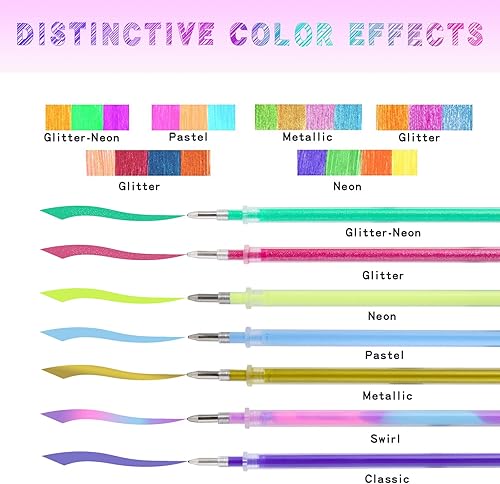 Miniatura 4 de ZSCM - Recambios de tinta de gel de 100 colores, bolígrafos de tinta de gel neón con purpurina, cartuchos de repuesto para juego de bolígrafos de