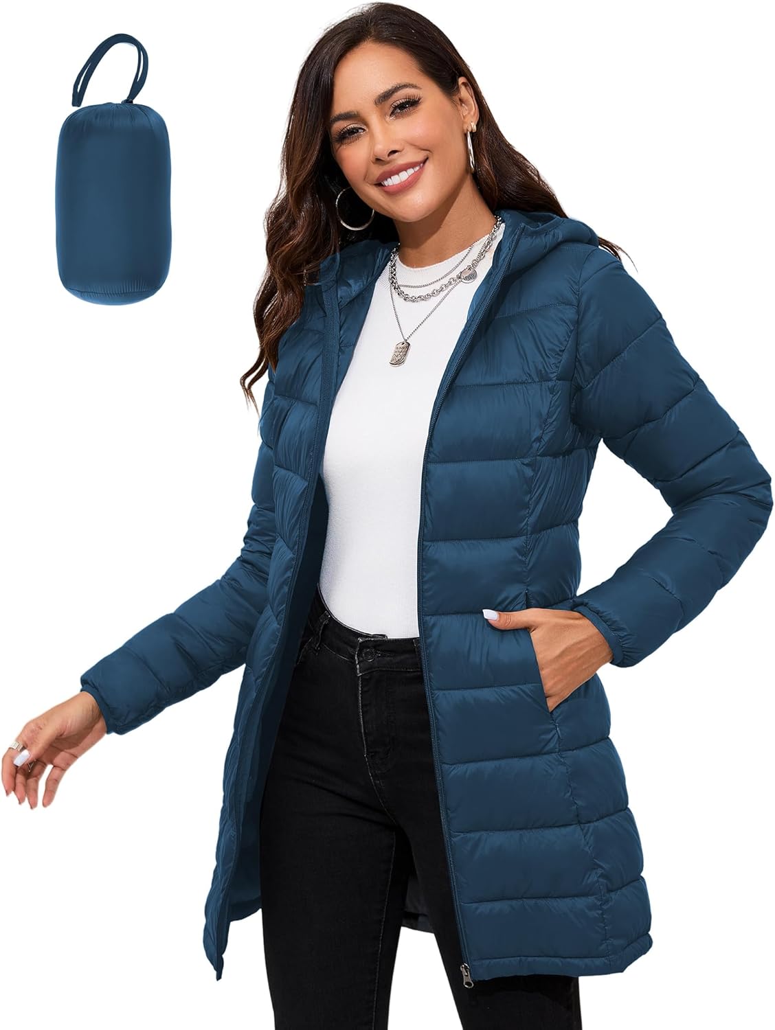 ANOTHER CHOICE Women Packable Puffer Jacket Lightweight Hooded Puffy Jacket